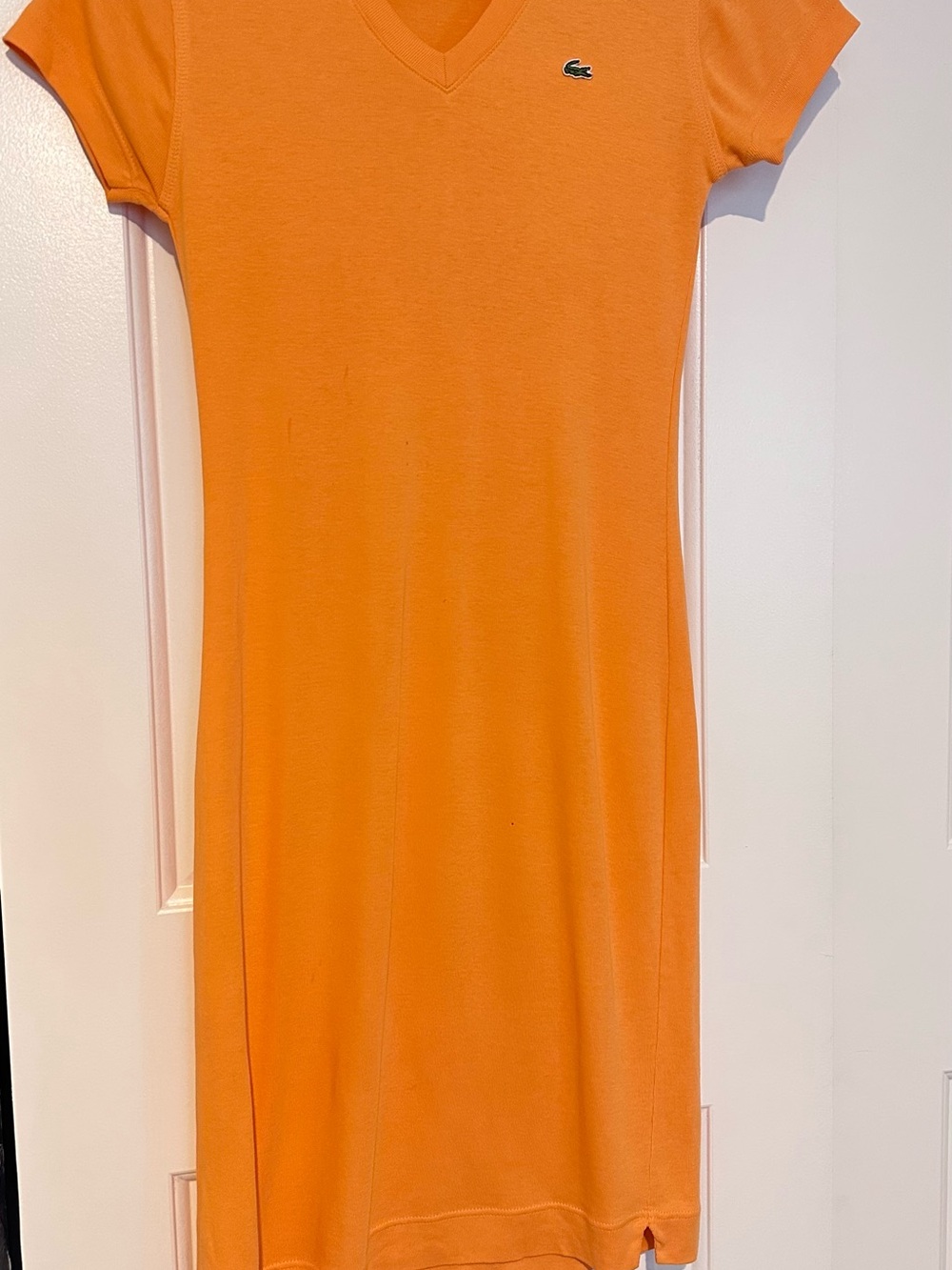 Lacoste Orange V-Neck Tee Dress with Crocodile Logo